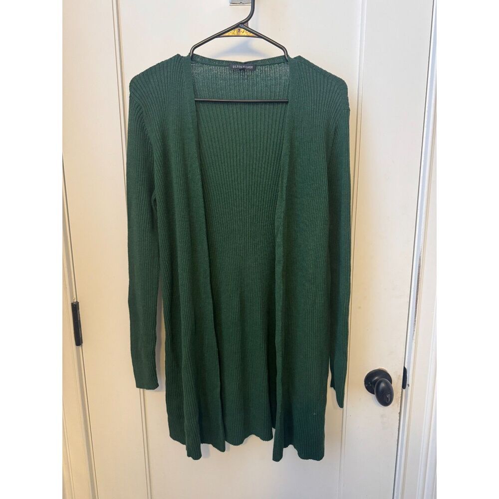 Eileen Fisher 100% Wool Cardigan in Forest Green